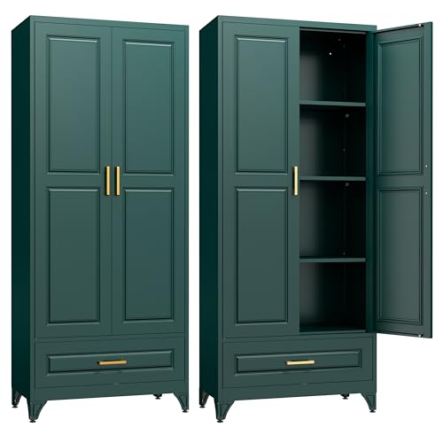 75" Metal Storage Cabinet with Doors and 3 Adjustable Shelves
