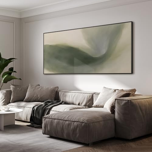 36"x72" Extra Large Framed Wall Art Abstract Green Swirl Soft Fluid Modern Illustration for Home Living Room Bedroom Decor