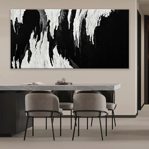 Large Abstract Black And White Canvas Wall Art For Living Room 29 x 58 In