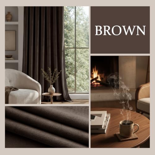 Brown Blackout Velvet Curtains Drapes 108 Inch Long 52"x108" Bedroom (2 Count)