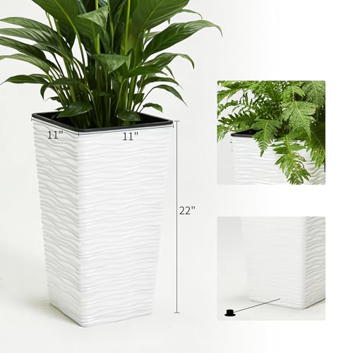 Garden 2 Pack 22" H. White Square Tapered Planter with Inside Pots (2 Count)