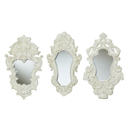 Lattice Scroll Antique White Traditional Classic Wall Mirrors (3 Count)