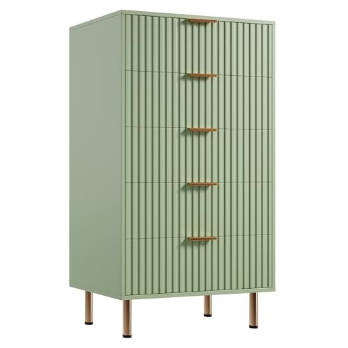 48" Fluted Green 5 Drawer Dresser for Bedroom with Deep Drawers