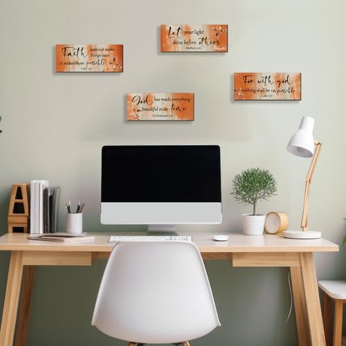 4 Pieces Orange Bathroom Decor Bible Verses Decor Wooden Orange Wall Decor Abstract Office Christian Wall Decor Religious Art for Women Office Home Bedroom Living Room Decor (4 Count)
