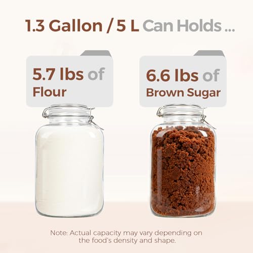 Square Glass Jars with Airtight Lid 1.3 Gallon 2 Pack Large Canister (2 Count)