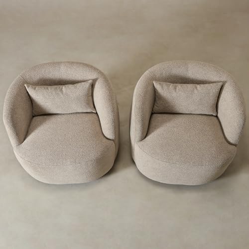 34" W Boucle Swivel Barrel Chairs with Pillow Set of 2 (2 Count)