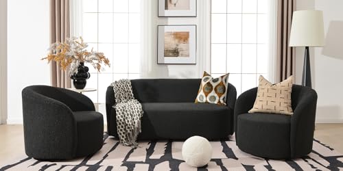 68" Boucle Loveseat Couch with 2 Swivel Barrel Chairs (3 Count)