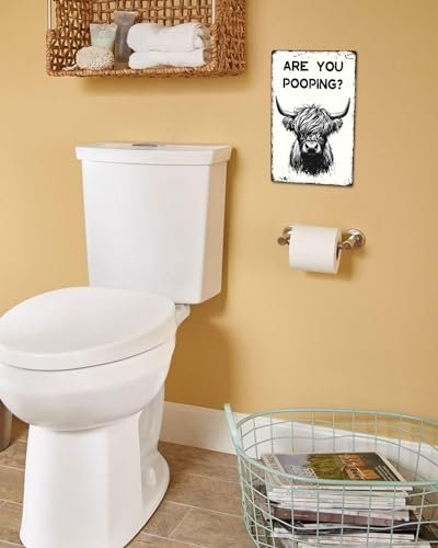 Highland Cow Are You Pooping Metal Sign Bathroom Decor 8x12"