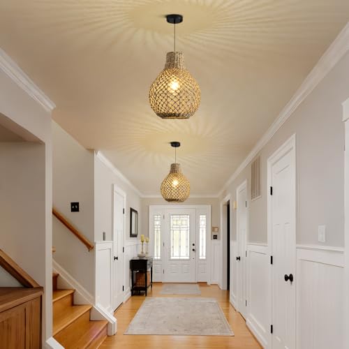 2 Pack Rattan Pendant Light Wicker Hanging Light Fixture (2 Count)