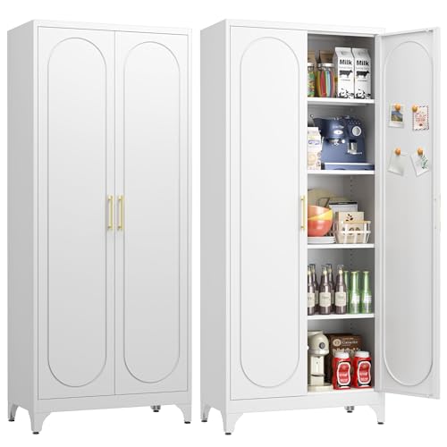 75" Tall Pantry Storage Cabinet with Doors and Adjustable Shelves