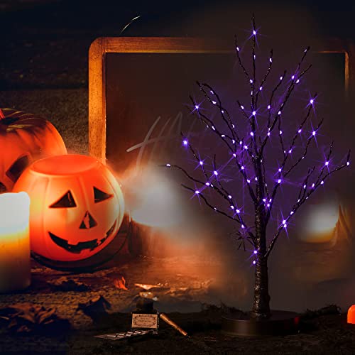 Lighted Halloween Tree with Timer 80 LED Purple Lights USB Plug or Battery Operated
