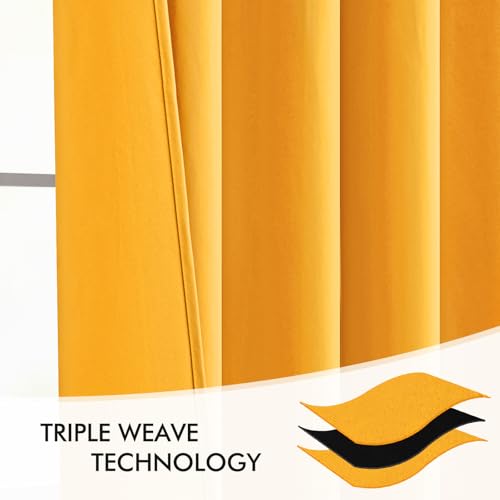 Yellow Back Tab Blackout Curtains 52x96 Inch Long 2 Panels Set (2 Count)