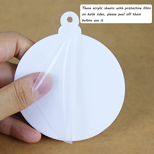 20Pcs 3 Inch Blank Acrylic Christmas Ornaments 2025 White Unfinished Round Acrylic Christmas Ornaments for DIY Craft Hanging Ornaments for Christmas Tree Decoration Xmas Party Decorations (20 Count)