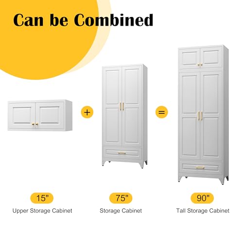 90" Metal Storage Cabinet with Doors and 3 Adjustable Shelves