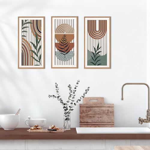 Boho Wood Wall Art Framed 8x16 Inch Set of 3 Mid