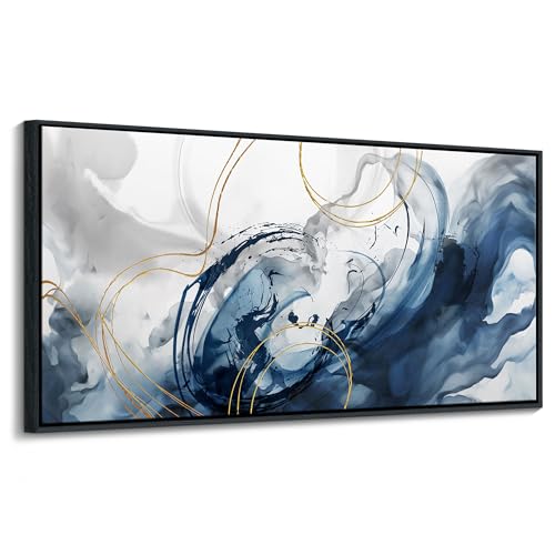 Large Framed Canvas Art Wall Art Blue Abstract Wall Decor Modern Home Decor Office Wall Decor Home Decorations for Living Room Minimalist Bedroom Artwork 29×58in