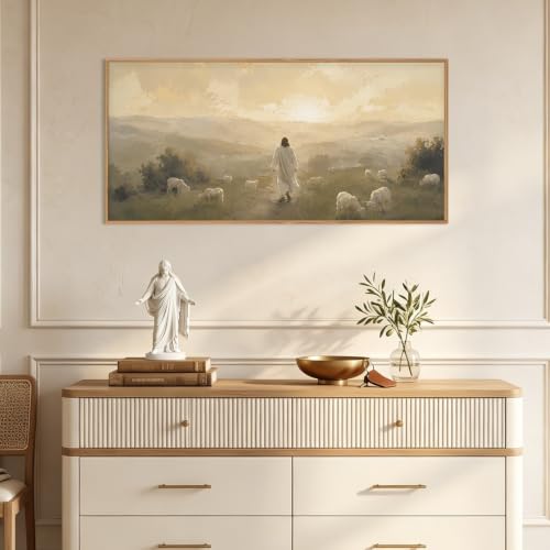 Vintage Jesus Lamb Framed Canvas Wall Art