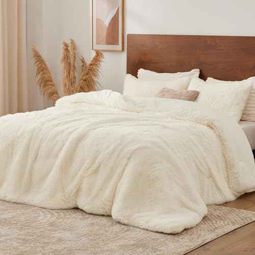 Cream White Fluffy Comforter Set Twin