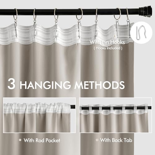 Natural Back Tab Blackout Curtains 52x84 Inch Length 2 Panels Set