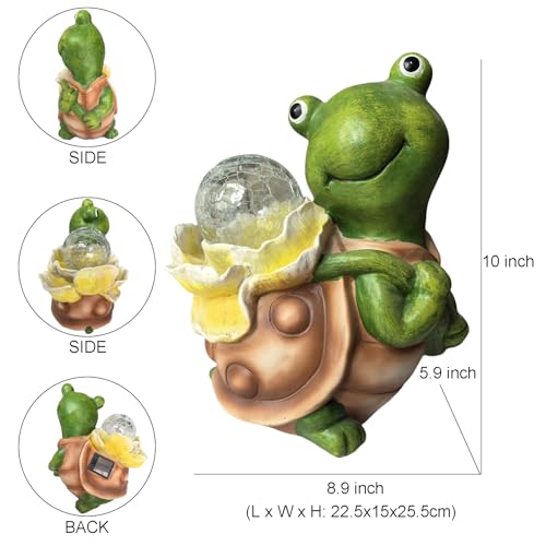 Solar Garden Turtle Statue with LED Light Cute Turtle Design Outdoor Lawn Ornament