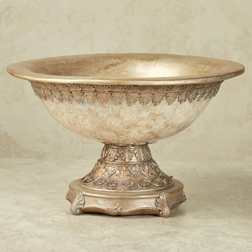 Cambria Ivory Beige Marbled Traditional Centerpiece Pedestal Bowl Table Decoration Centerpiece Bowl Only