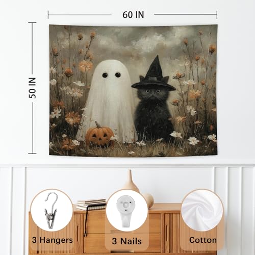 WHCHJ Halloween Ghost and Black Cat Tapestry