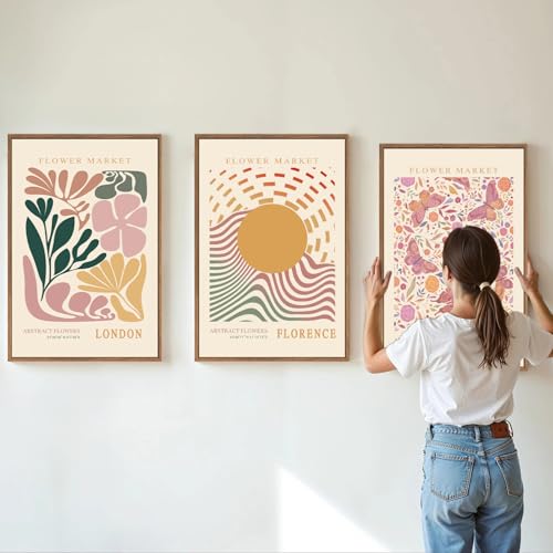 Boho Flower Market Framed Canvas Wall Art Set (3 Count)