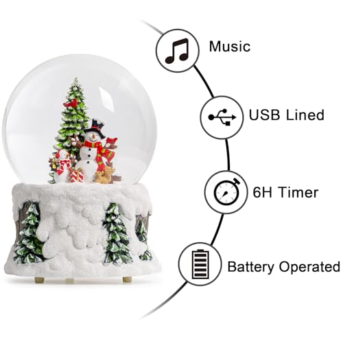 Christmas Snow Globe Lantern Water Glittering Snowman Scene with Music & Timer