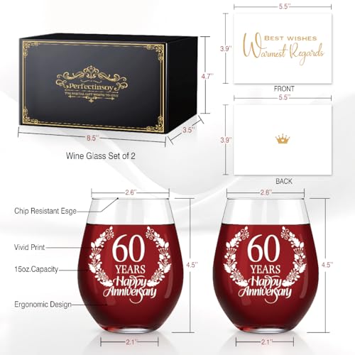 60 Years Happy Anniversary Wine Glass Set of 2 (2 Count)