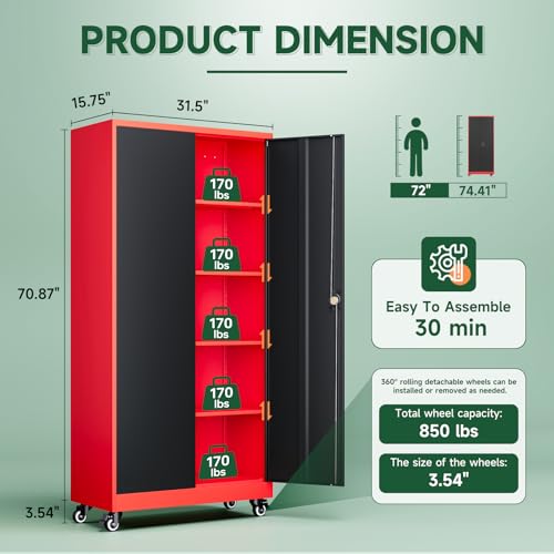 Metal Garage Storage Cabinets with Lock Door and Adjustable Shelves