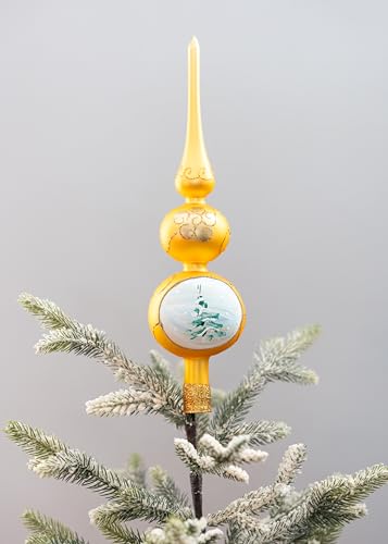 13 Inch Gold Christmas Tree Topper Red Mouth Blown 16 Inch Tree Topper Champagne Christmas Tree Topper Hand Decorated Made in Poland