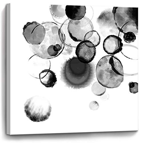Bathroom Decor Wall Art Black and White Bubbles Prints Pictures Framed Canvas Artwork Wall Art for Bedroom Kitchen Office Modern Ink and Wash Painting Decorations Size 14x14 inches Ready to Hang