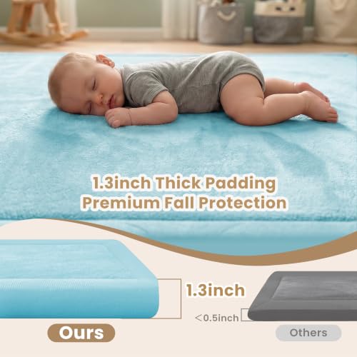 Baby Play Mat for Floor 1.3" Thick Memory Foam Play Mat 79"×118" Tummy Time Crawling with Non
