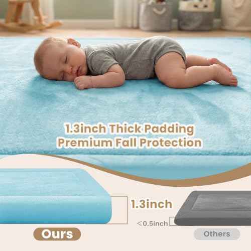 Baby Play Mat for Floor 1.3" Thick Memory Foam Play Mats 71"×79" Tummy Time Crawling with Non