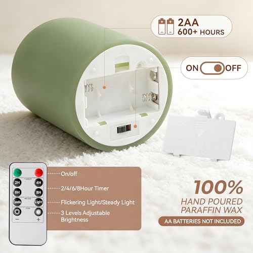 Pastel Green LED Real Wax Made Flameless Battery (3 Count)