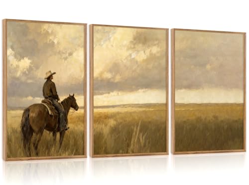 3 Pcs Western Cowboy Framed Wall Art 16x24 Inch