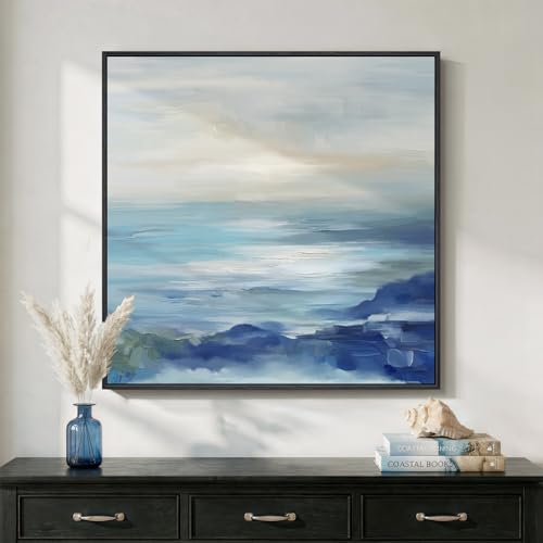 Framed Blue Abstract Wall Art Decor
