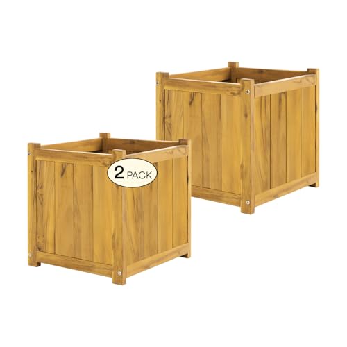 Set of 2 Acacia Wood Flower Planters for Outdoor Plants (2 Count)