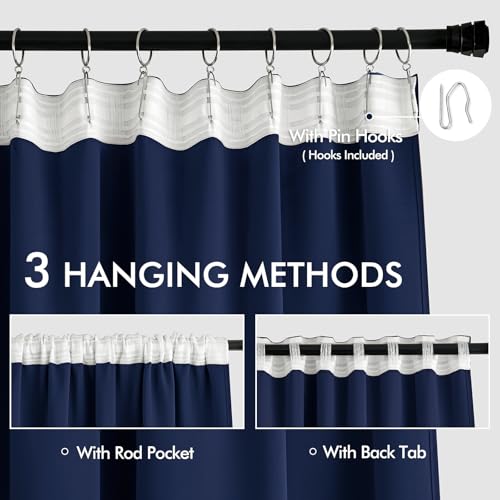 Navy Blue Back Tab Blackout Curtains 52x120 Inch Long 2 Panels Set (2 Count)