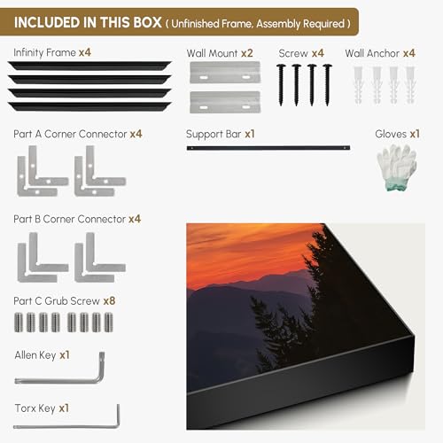 24"x46" Extra Large Framed Wall Art Scenic Sunset Over Mountain Range with Glowing Sky for Home Living Room Bedroom Decor