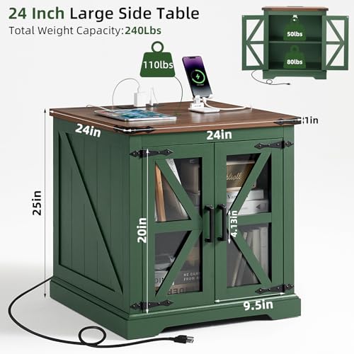 24'' End Table Set 2 with Charger for Living Room (2 Count)