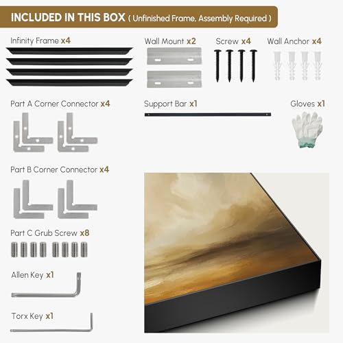 24"x46" Extra Large Framed Wall Art Golden Horizon Dramatic Abstract Landscape Illustration for Home Living Room Bedroom Decor
