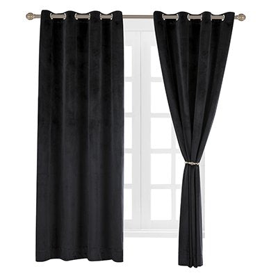Luxury Velvet Blackout Curtains Panels with Grommet Draperies Eyelet 52Wx72L Inch Black