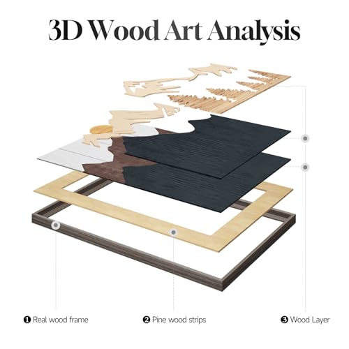 Large Framed 3D Wood Mountain Wall Art Decor for Living Room (3 Count)
