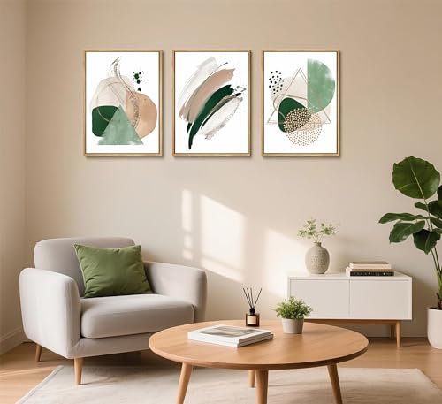 3Pcs Sage Green Minimalist Geometric Abstract Posters Wall Art (3 Count)