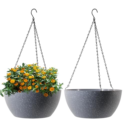 10 inch Hanging Planters for Outdoor Indoor Plants with Drainage Holes and Chain (2 Count)