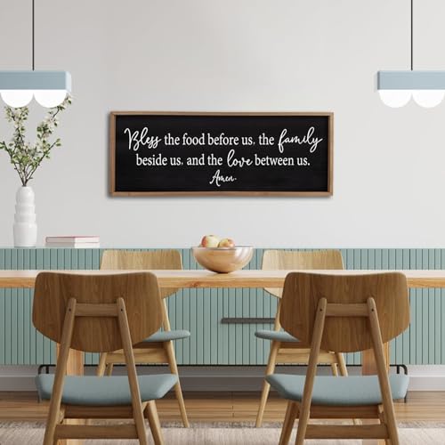 Dining Room Sign Wall Decor Bless the Food Before Us 40"X15" Wood Black