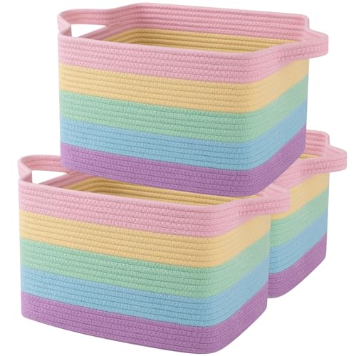 Cotton Rope Storage Baskets for Organizing Rainbow Pastel 3