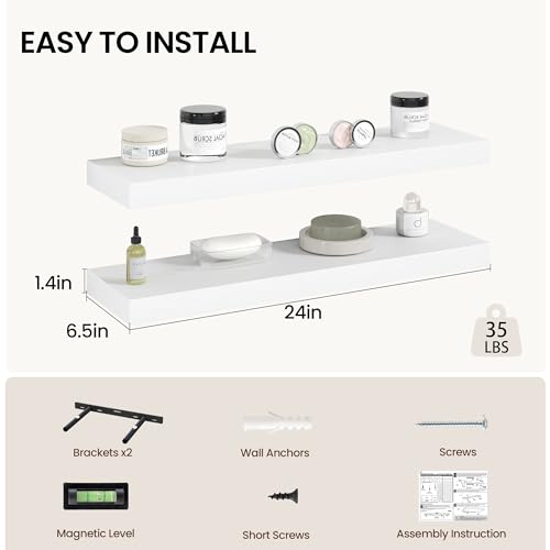 24 Inch Floating Shelves Wall Mounted for Display (2 Count)