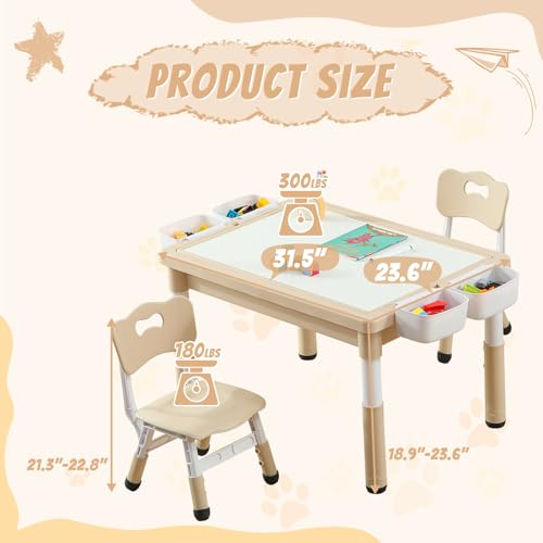 Multi Functional Kids Table and 2 Chairs Set (3 Count)